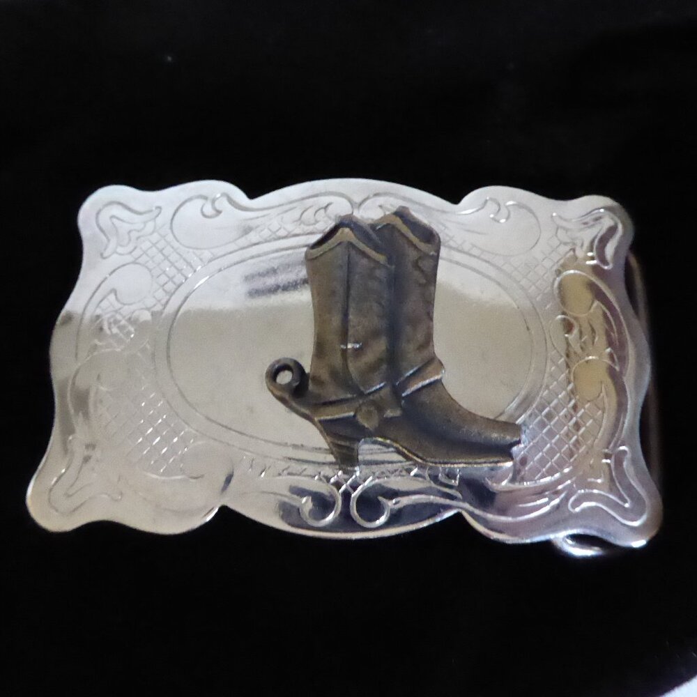 VINTAGE CHAMBERS BELT CO. COWBOY BOOTS WESTERN SILVER BRASS BELT BUCKLE (USED)